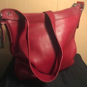 Coach red leather crossbody bag.